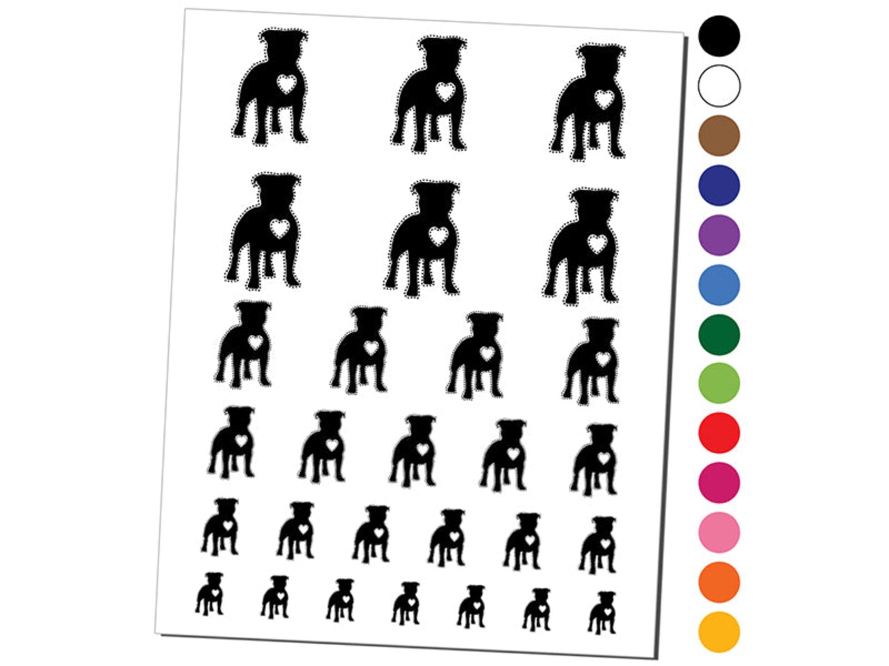 Staffordshire Bull Terrier Dog with Heart Temporary Tattoo Water Resistant Fake Body Art Set Collection